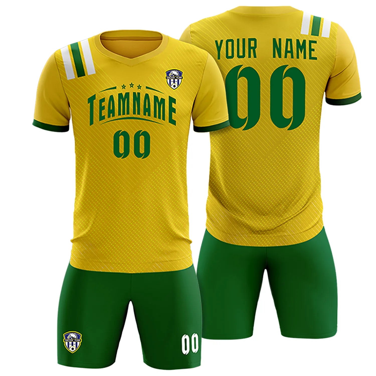 Custom Gold Green Shoulder Stripes Sport Soccer Sets Jersey