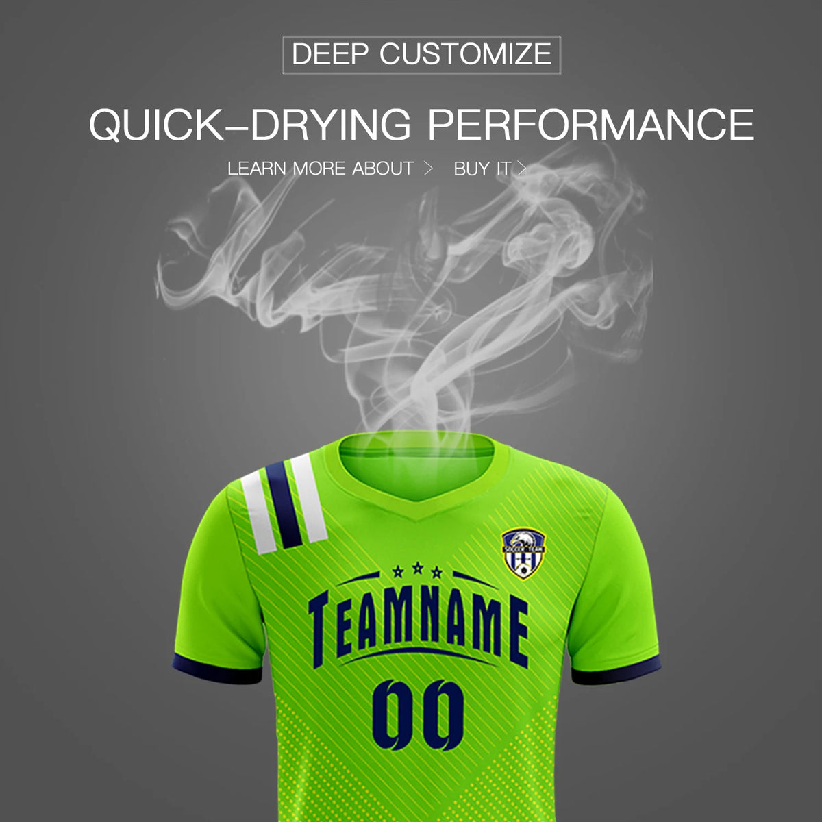 Custom Neon Green Navy Shoulder Stripes Sport Soccer Sets Jersey