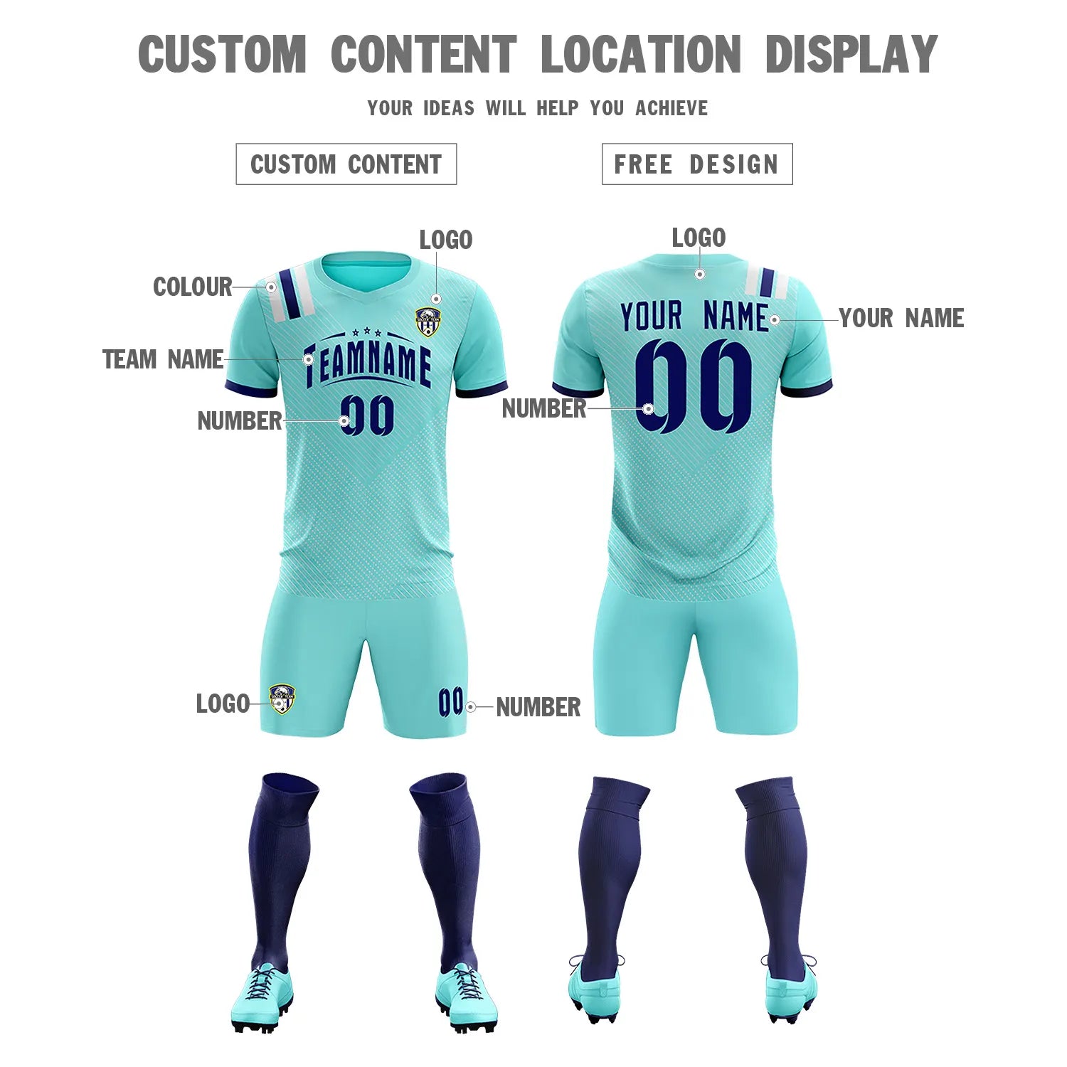 Custom Bright Green Navy Shoulder Stripes Sport Soccer Sets Jersey