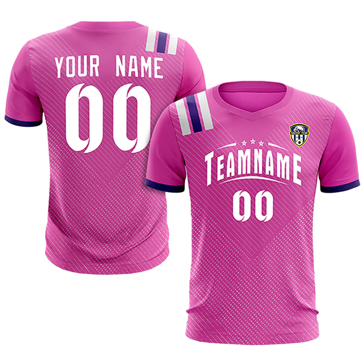 Custom Pink Purple Shoulder Stripes Sport Soccer Sets Jersey