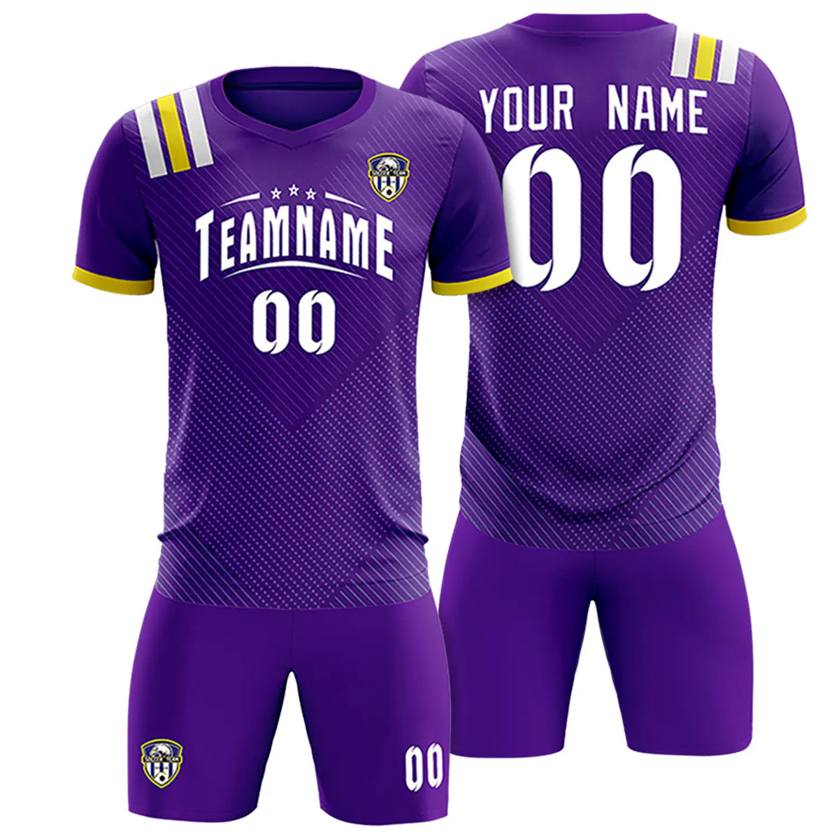 Custom Purple White Shoulder Stripes Sport Soccer Sets Jersey