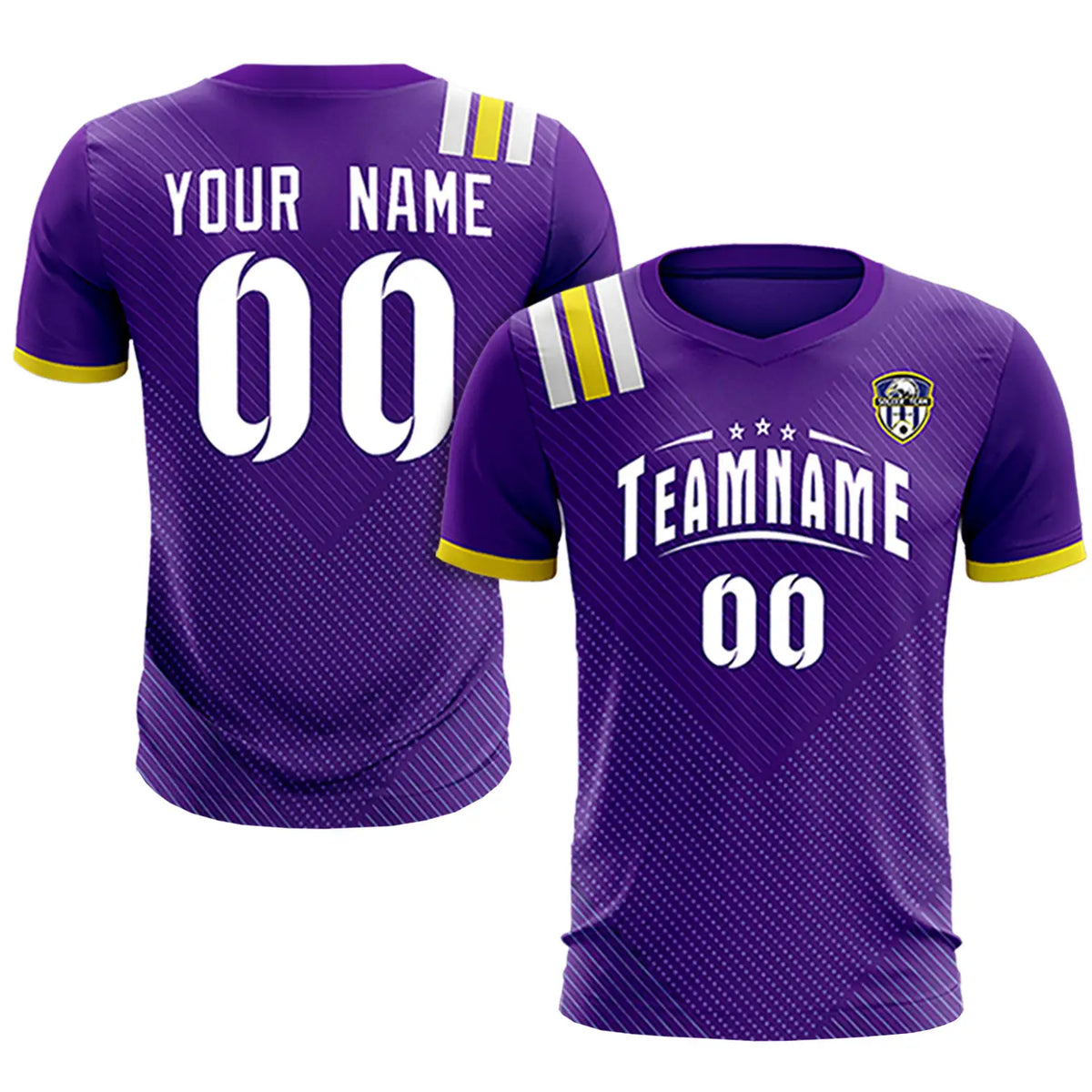 Custom Purple White Shoulder Stripes Sport Soccer Sets Jersey