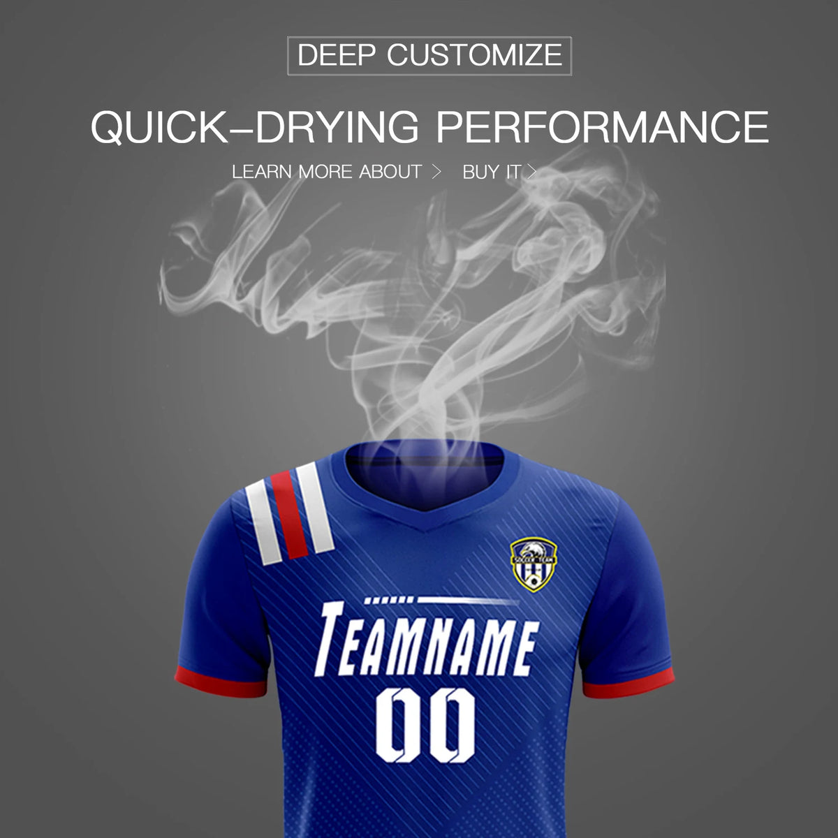 Custom Royal Blue White Shoulder Stripes Sport Soccer Sets Jersey