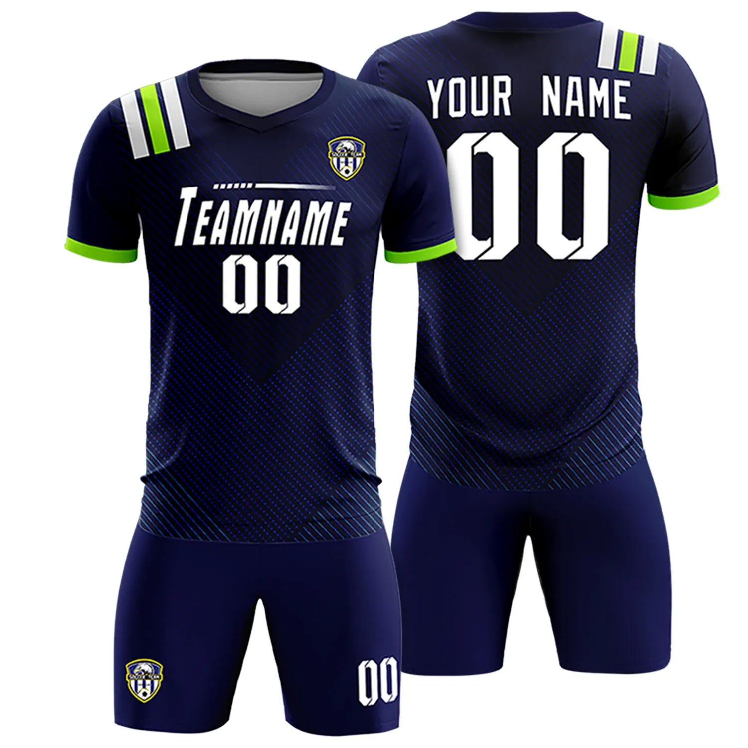 Custom Navy White Shoulder Stripes Sport Soccer Sets Jersey