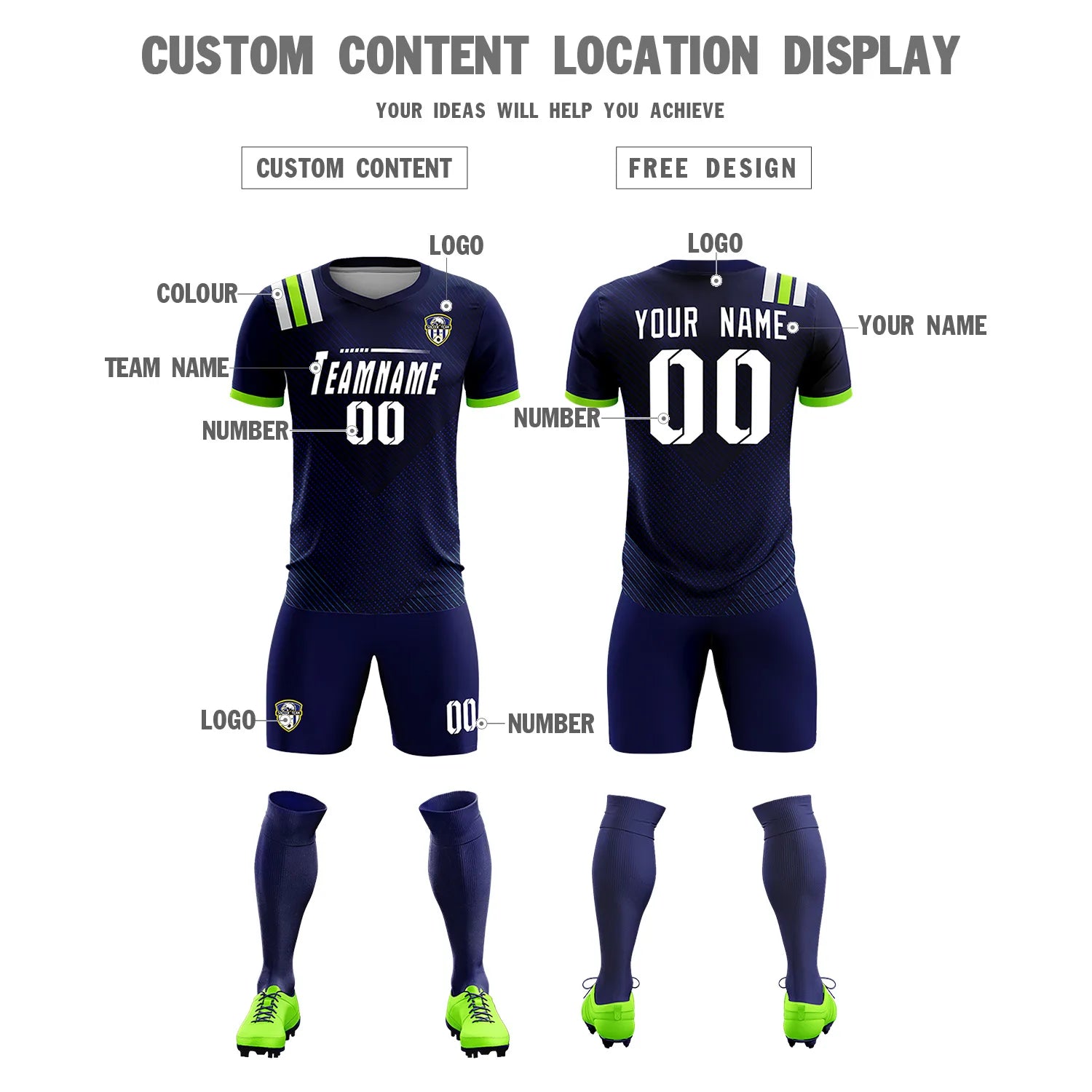 Custom Navy White Shoulder Stripes Sport Soccer Sets Jersey