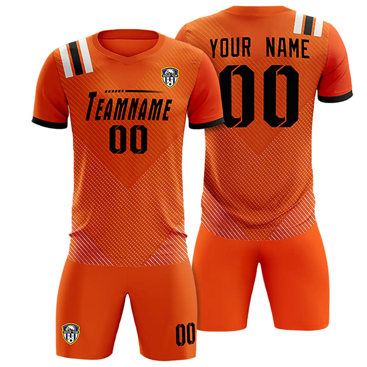 Custom Orange Black Shoulder Stripes Sport Soccer Sets Jersey