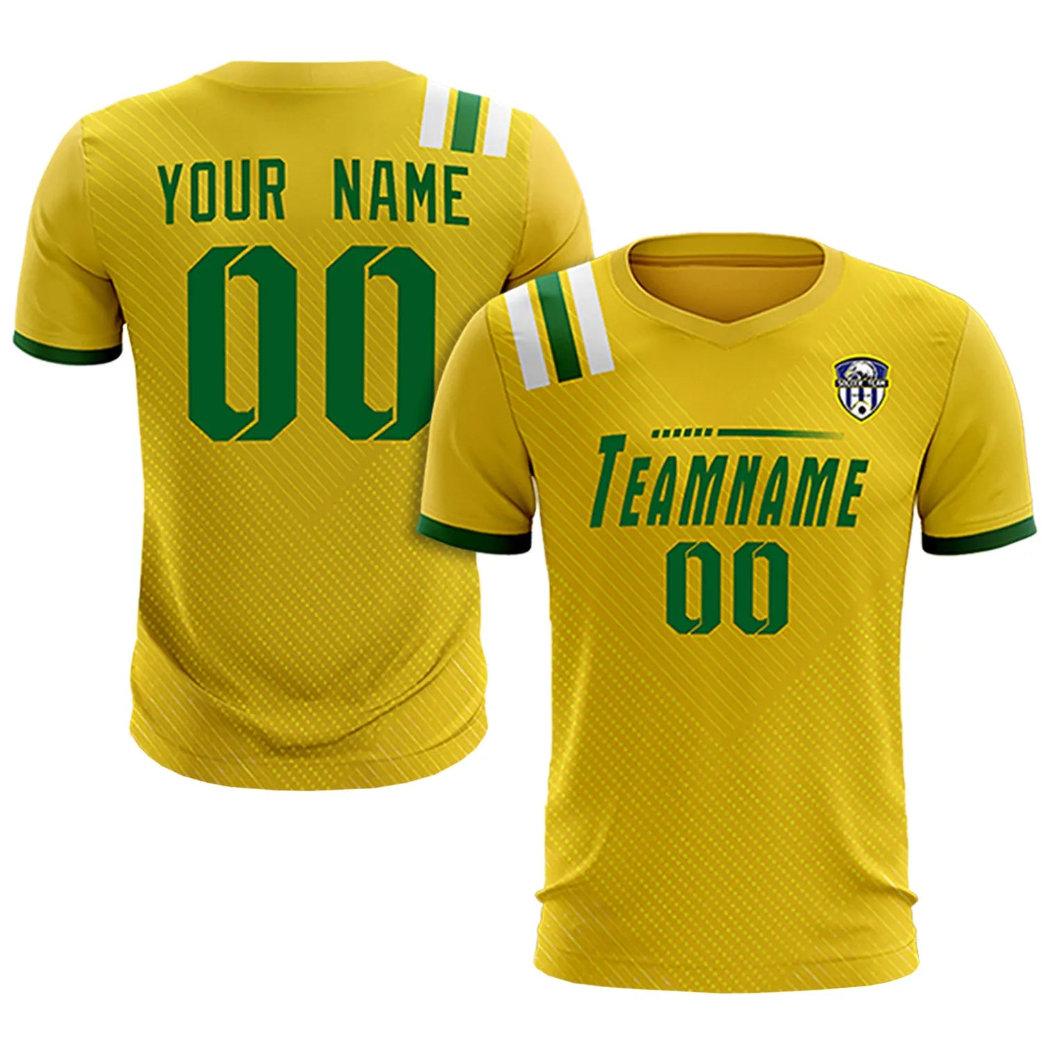 Custom Gold Green Shoulder Stripes Sport Soccer Sets Jersey