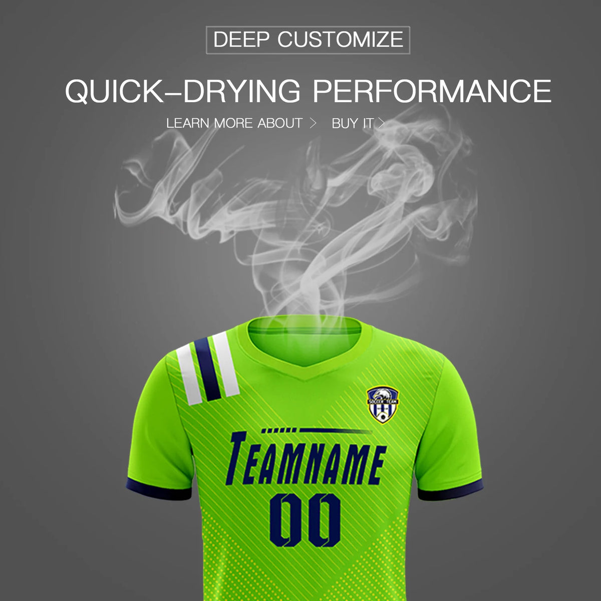 Custom Neon Green Navy Shoulder Stripes Sport Soccer Sets Jersey
