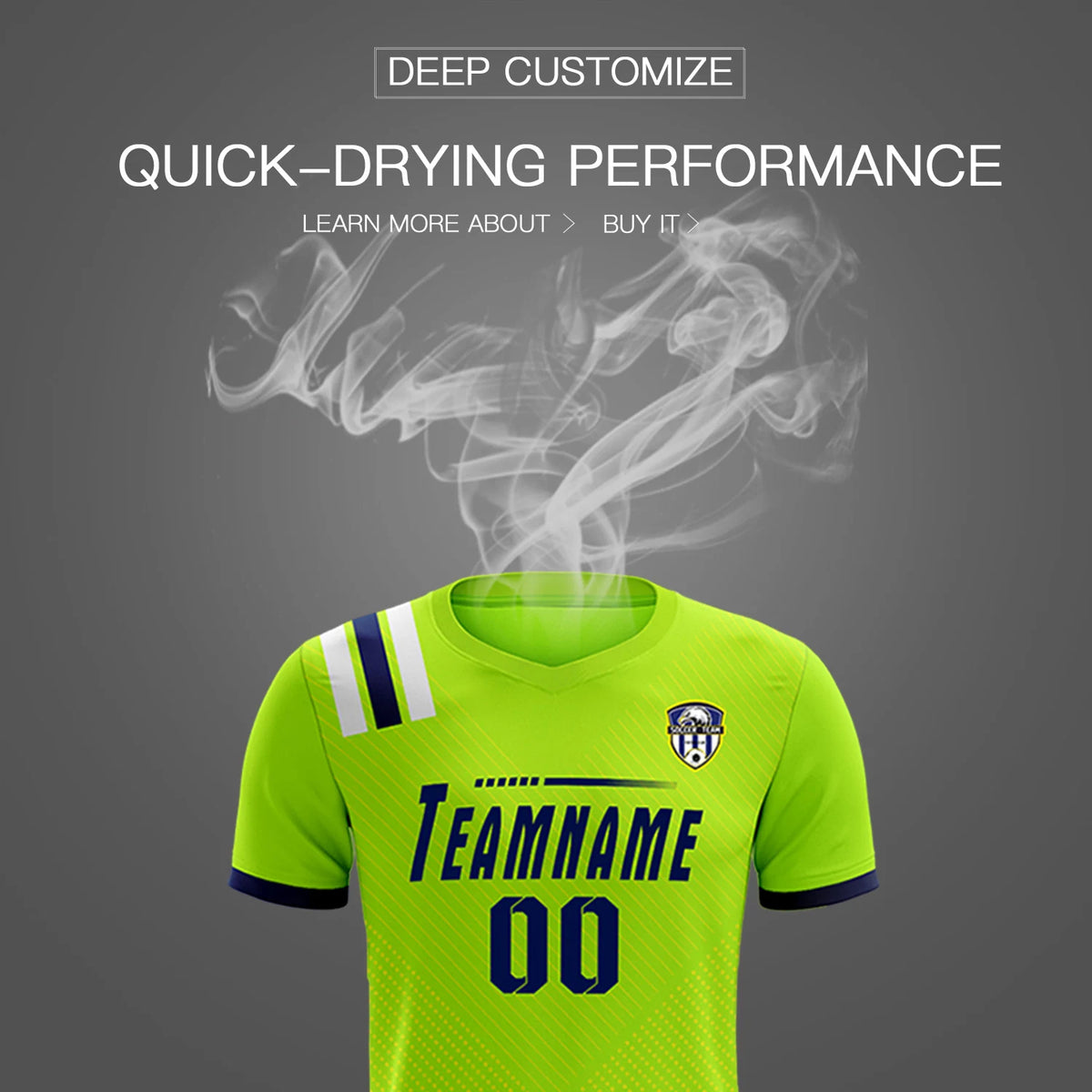 Custom Neon Green Navy Shoulder Stripes Sport Soccer Sets Jersey
