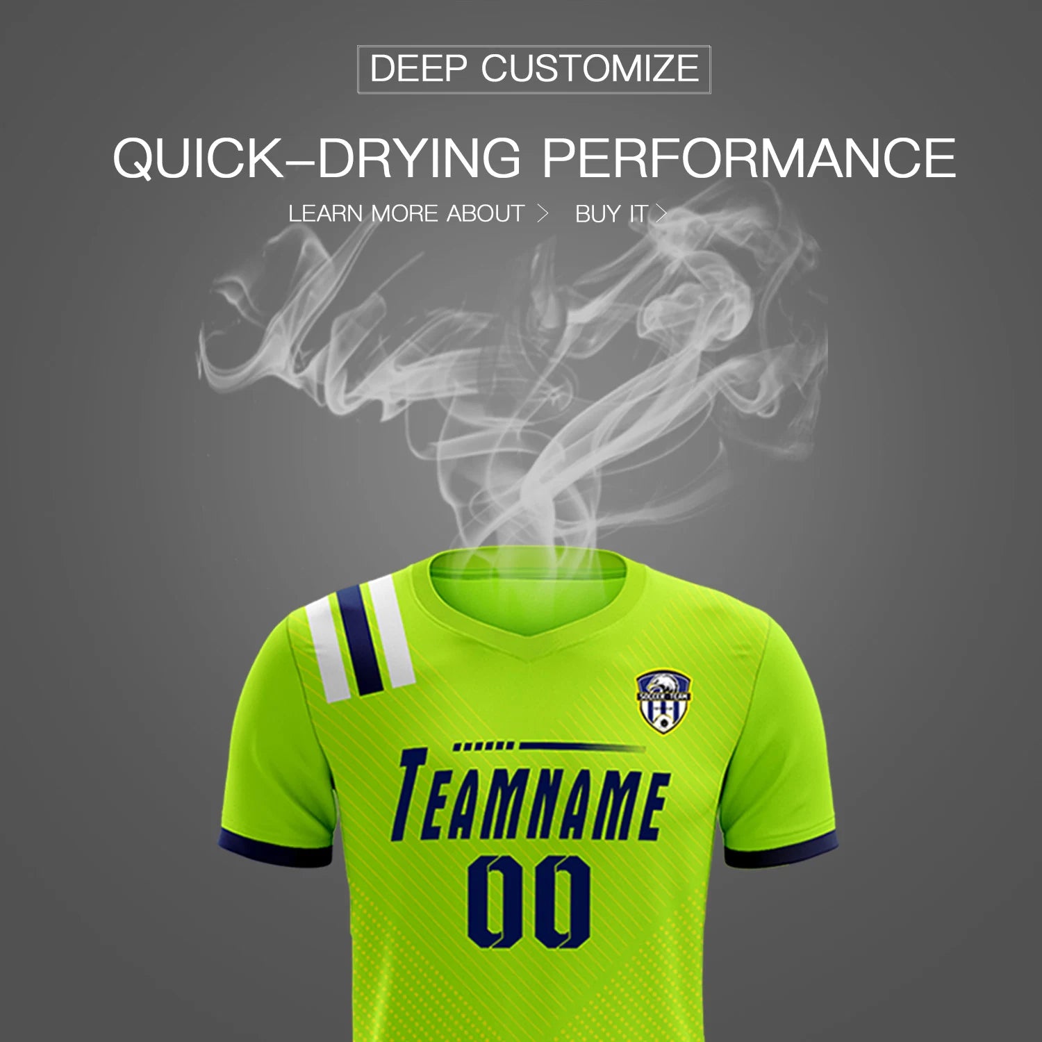Custom Neon Green Navy Shoulder Stripes Sport Soccer Sets Jersey