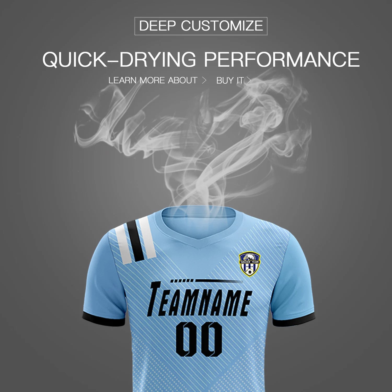 Custom Light Blue Black Shoulder Stripes Sport Soccer Sets Jersey