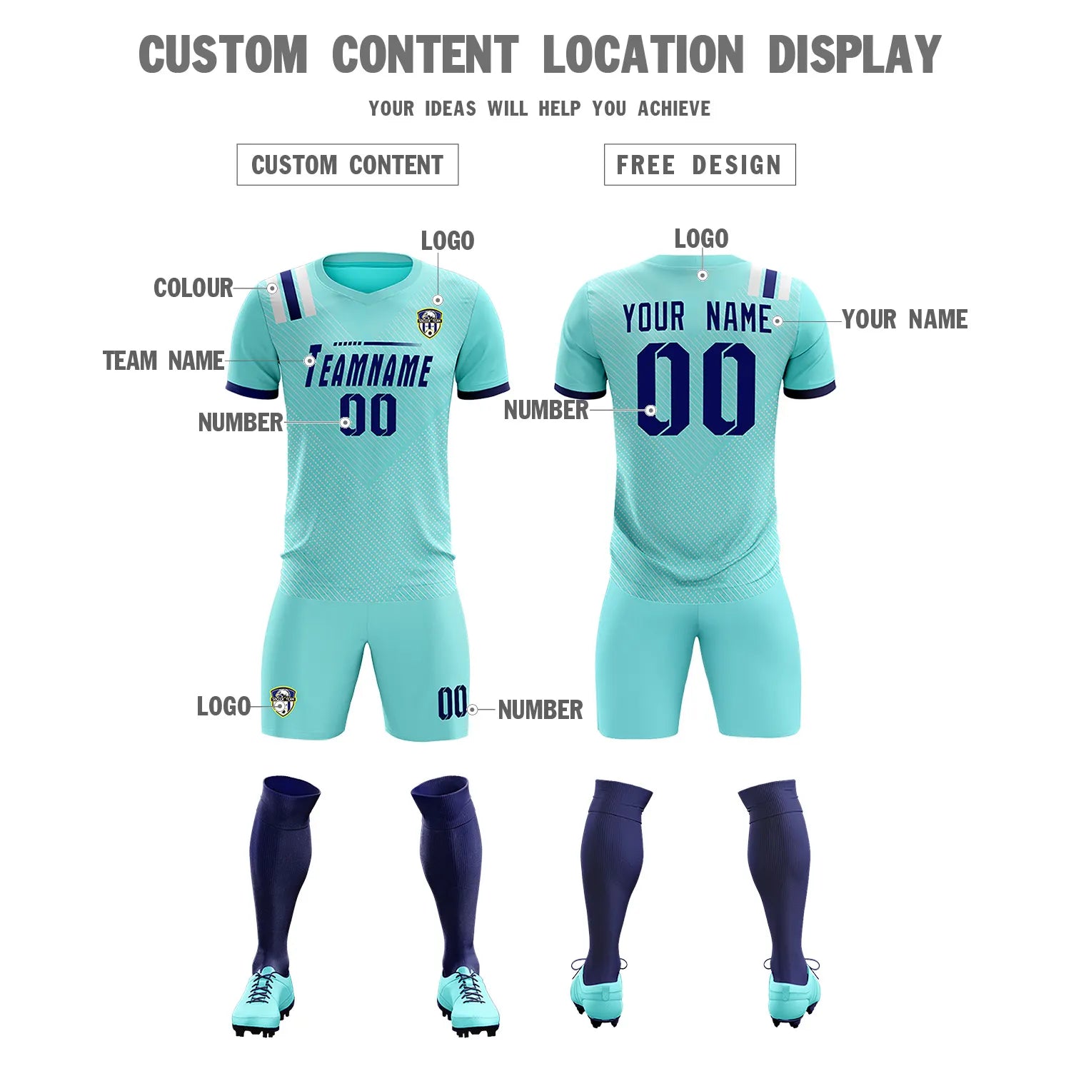 Custom Bright Green Navy Shoulder Stripes Sport Soccer Sets Jersey