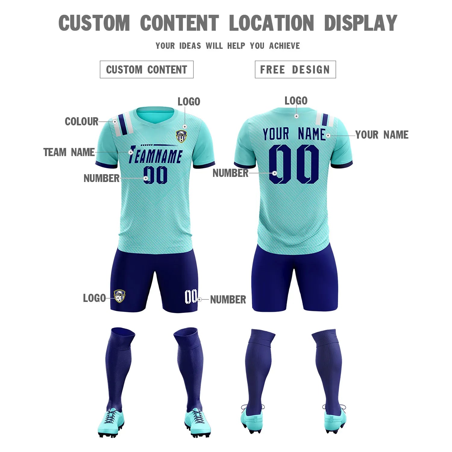 Custom Bright Green Navy Shoulder Stripes Sport Soccer Sets Jersey