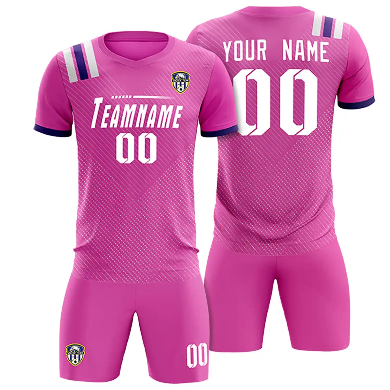 Custom Pink White Shoulder Stripes Sport Soccer Sets Jersey