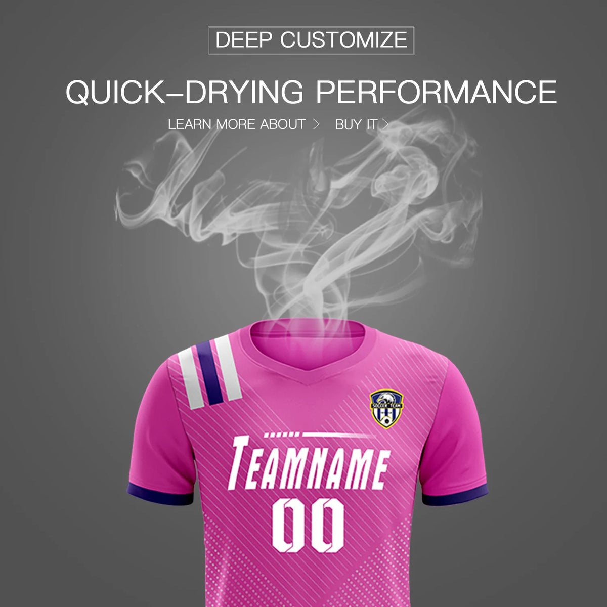 Custom Pink White Shoulder Stripes Sport Soccer Sets Jersey