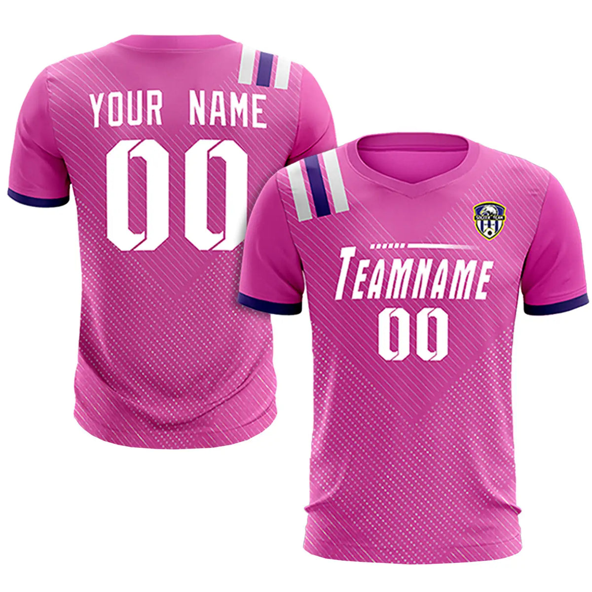 Custom Pink Purple Shoulder Stripes Sport Soccer Sets Jersey