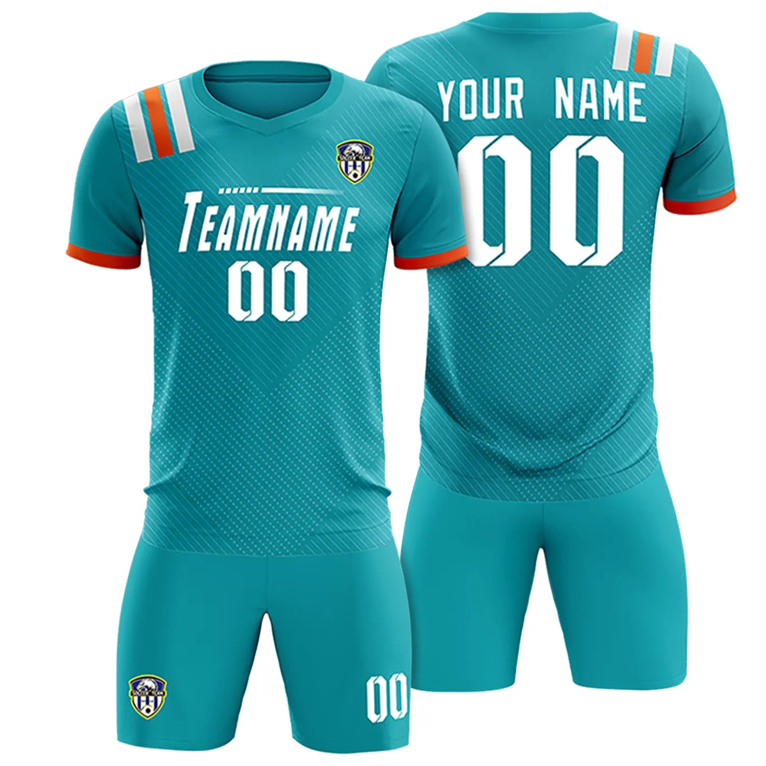 Custom Aqua White Shoulder Stripes Sport Soccer Sets Jersey