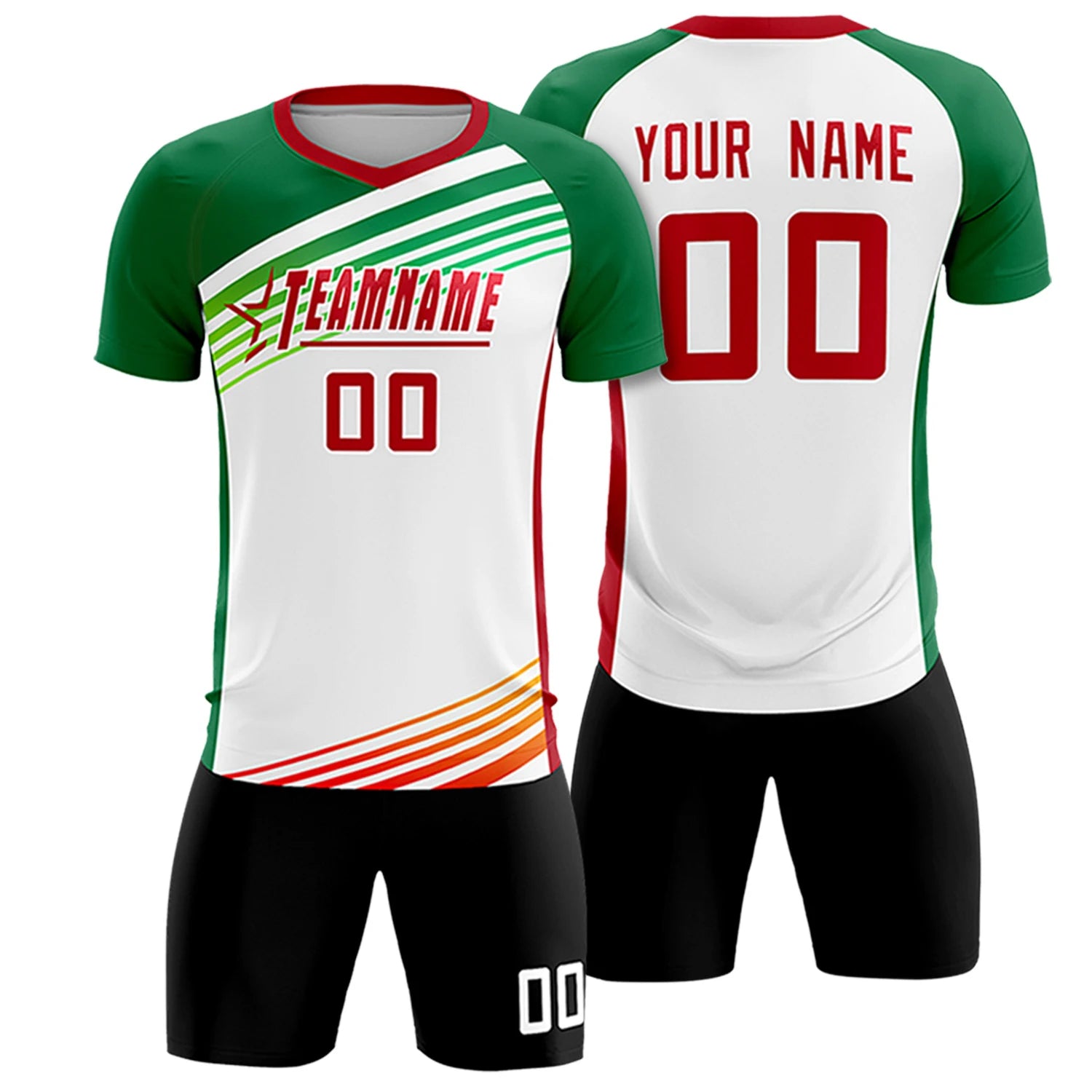 Custom White Red-Kelly Green Gradient Sport Soccer Sets Jersey