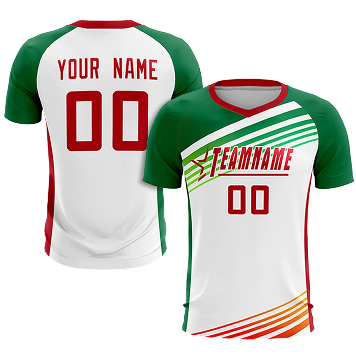 Custom White Red-Kelly Green Gradient Sport Soccer Sets Jersey
