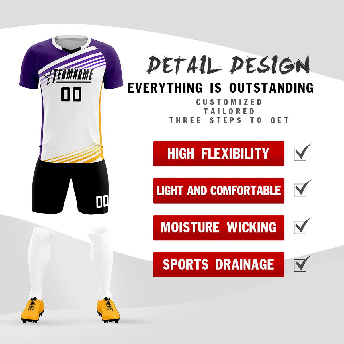 Custom White Purple-Black Gradient Sport Soccer Sets Jersey