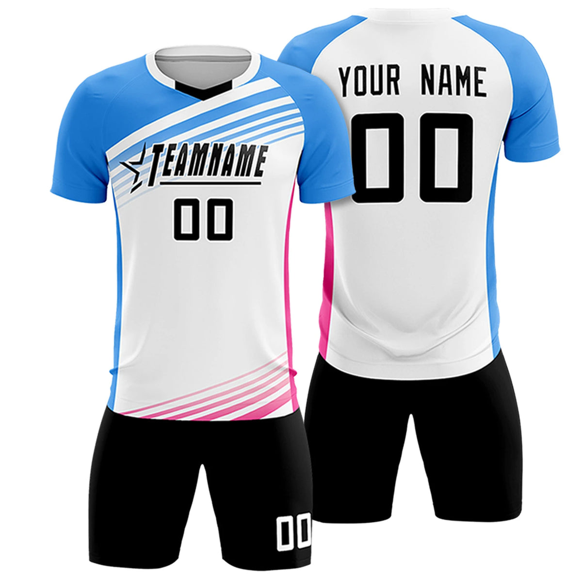 Custom White Powder Blue-Black Gradient Sport Soccer Sets Jersey