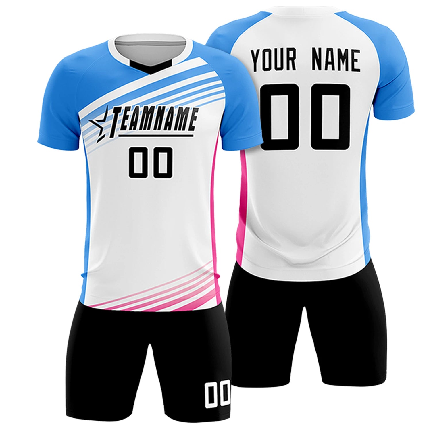 Custom White Powder Blue-Black Gradient Sport Soccer Sets Jersey