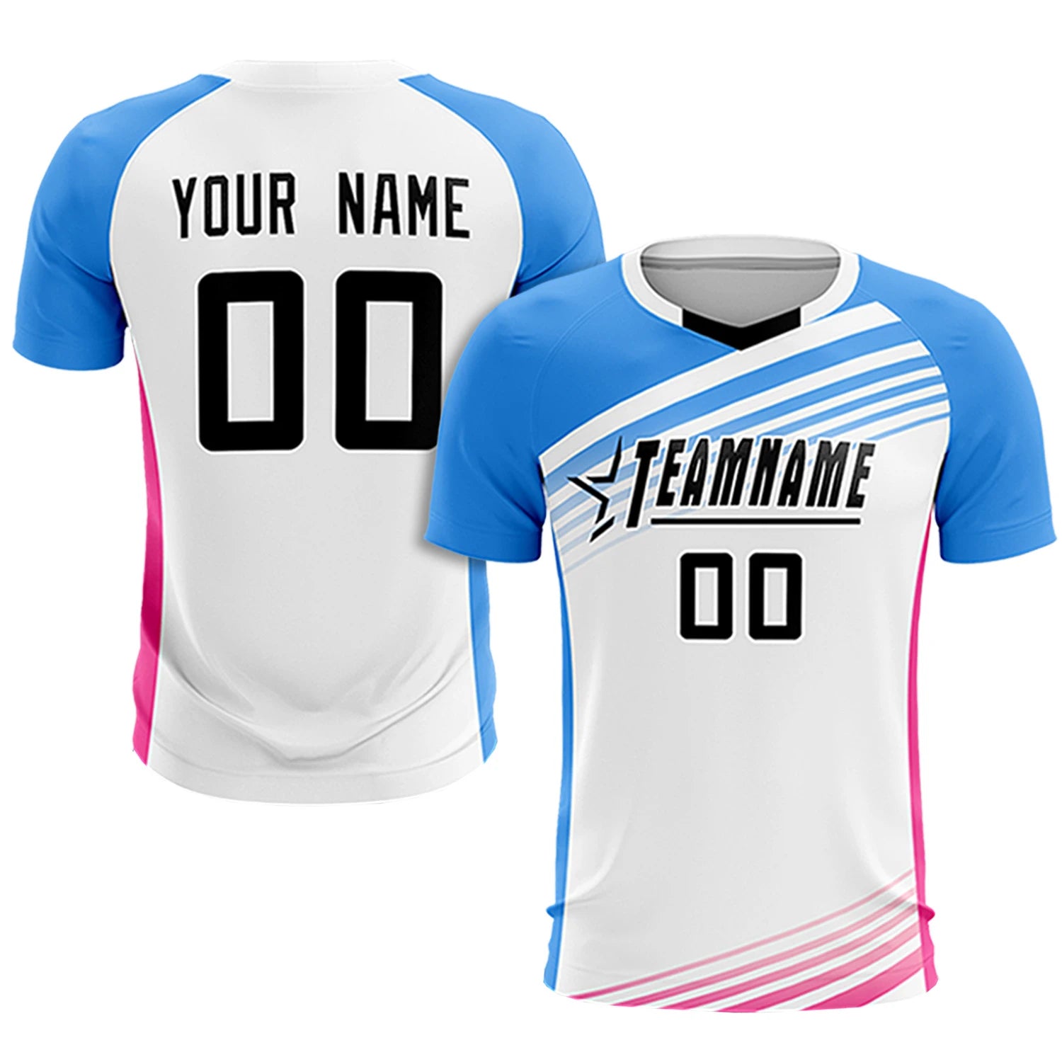 Custom White Powder Blue-Black Gradient Sport Soccer Sets Jersey