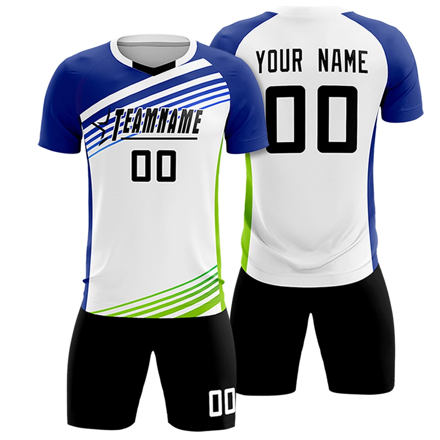 Custom White Royal Blue-Black Gradient Sport Soccer Sets Jersey