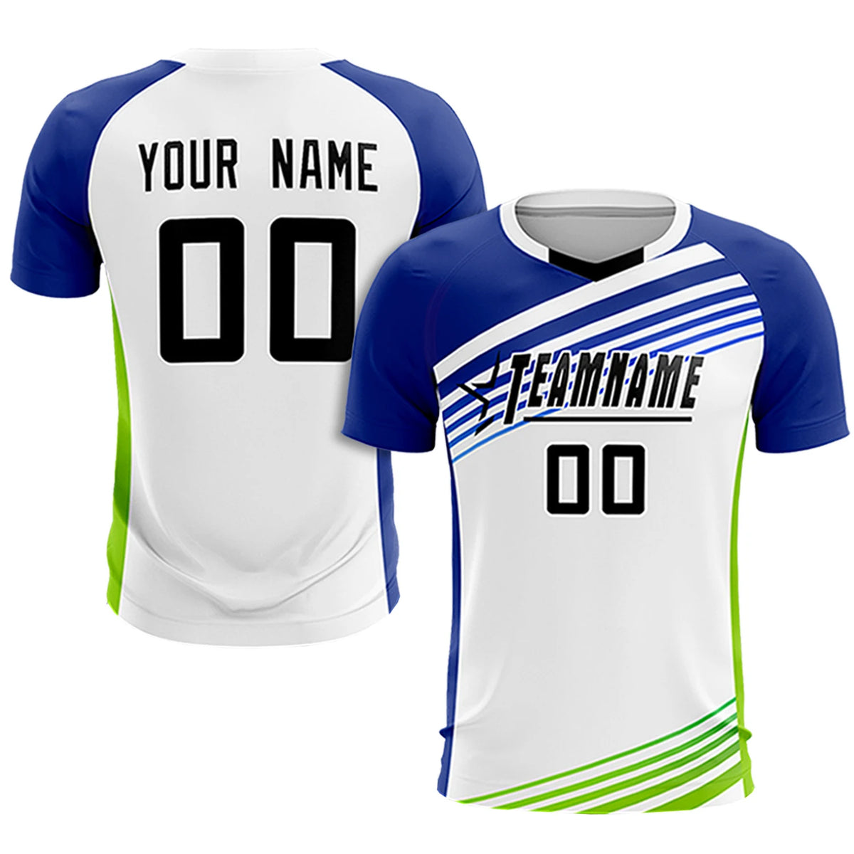 Custom White Royal Blue-Black Gradient Sport Soccer Sets Jersey