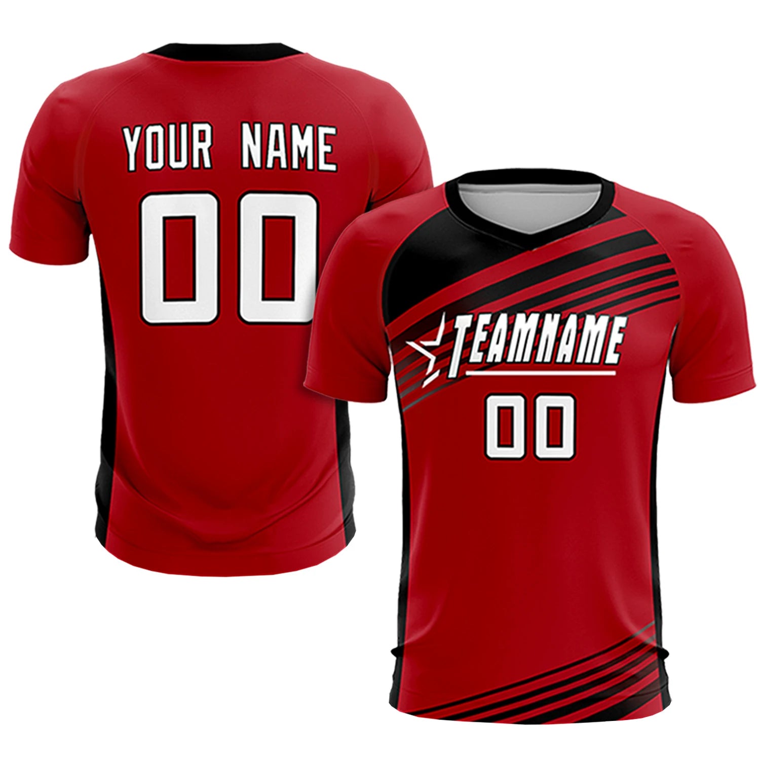 Custom Red Black-White Gradient Sport Soccer Sets Jersey