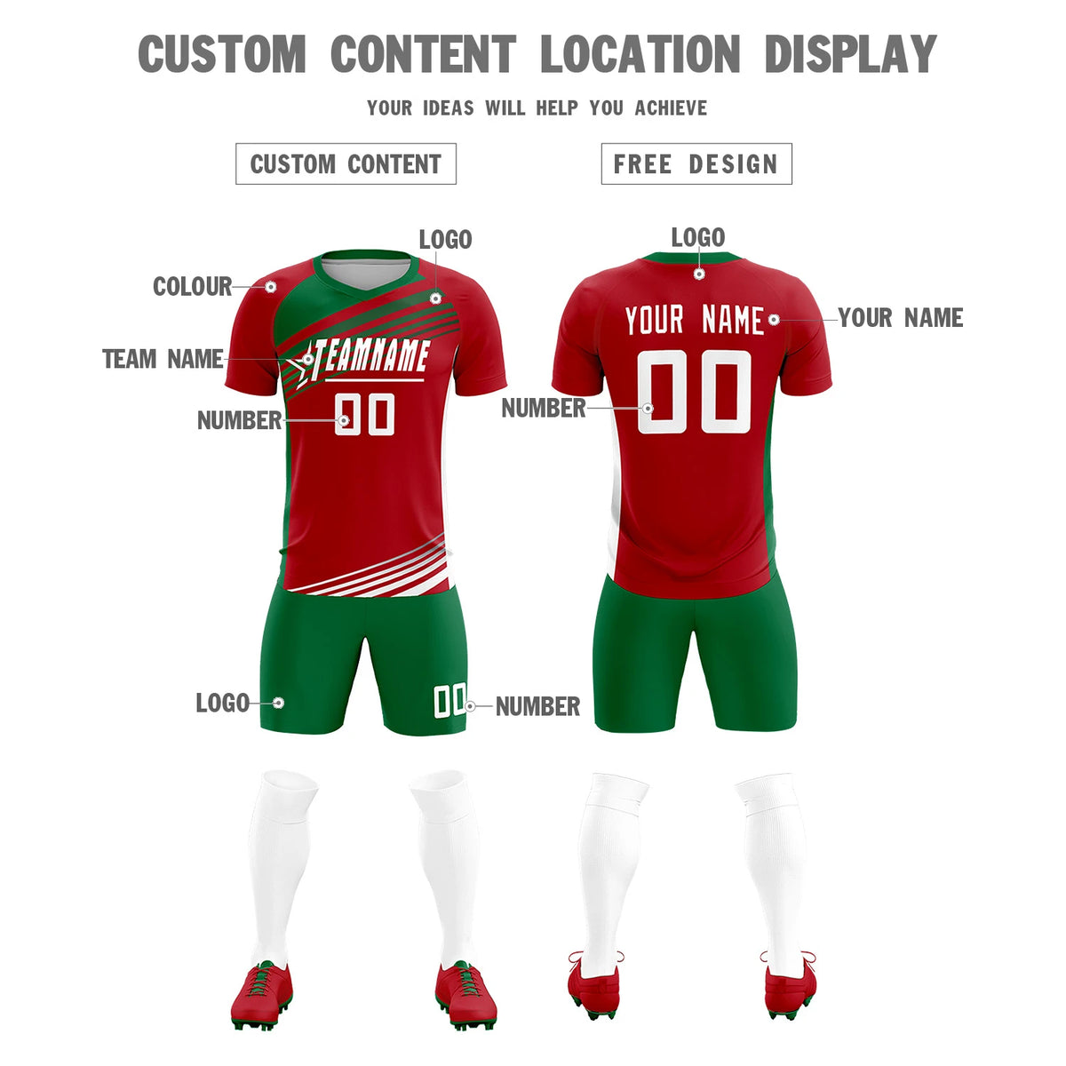 Custom Red Kelly Green-White Gradient Sport Soccer Sets Jersey
