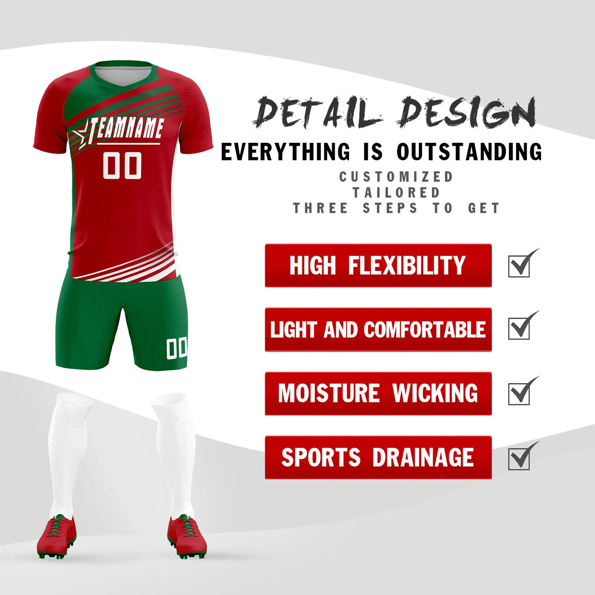 Custom Red Kelly Green-White Gradient Sport Soccer Sets Jersey
