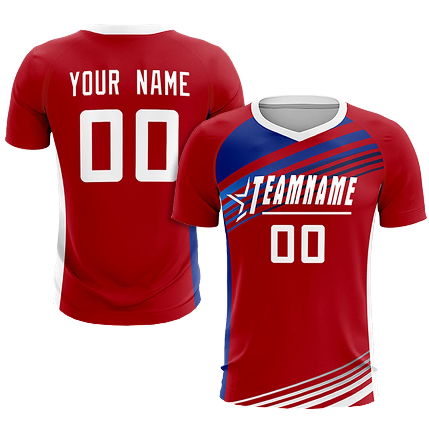 Custom Red Royal Blue-White Gradient Sport Soccer Sets Jersey