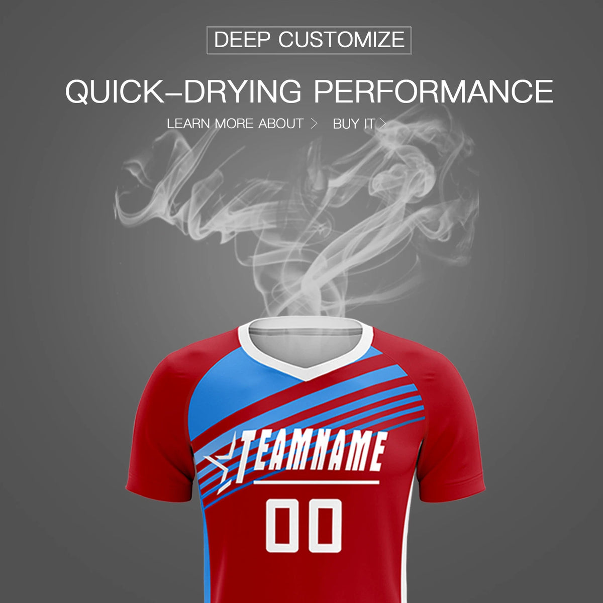 Custom Red Powder Blue-White Gradient Sport Soccer Sets Jersey