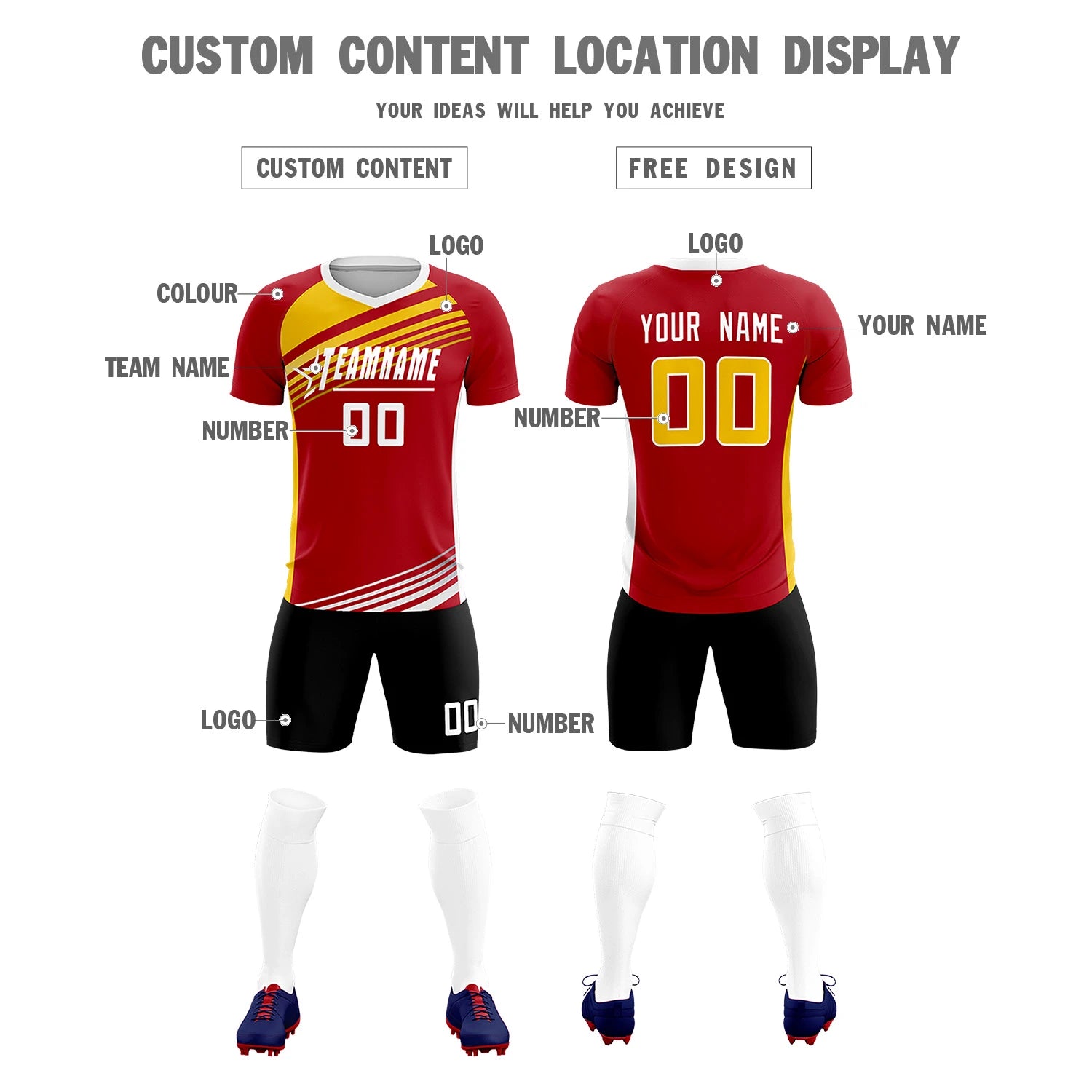 Custom Red Yellow-White Gradient Sport Soccer Sets Jersey