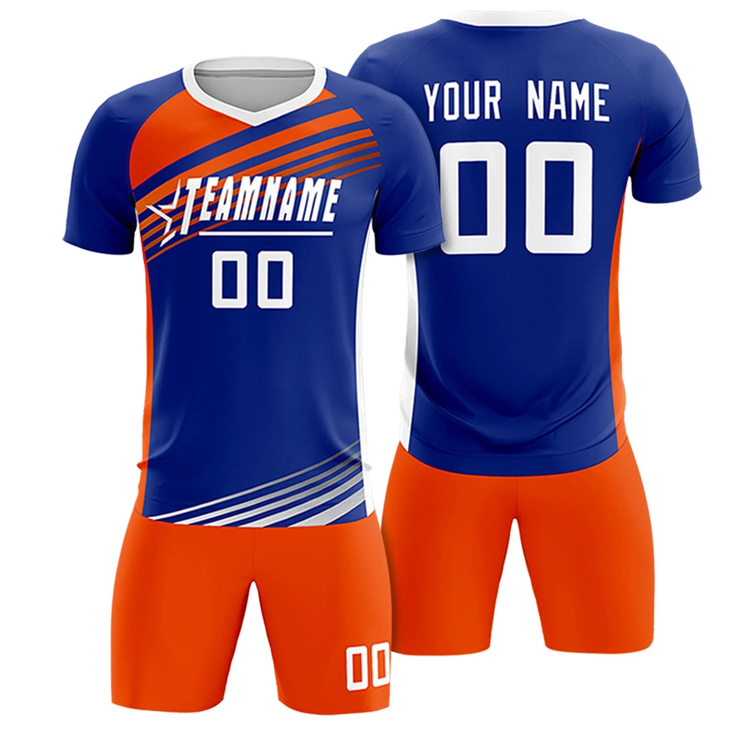 Custom Royal Blue Orange-White Gradient Sport Soccer Sets Jersey