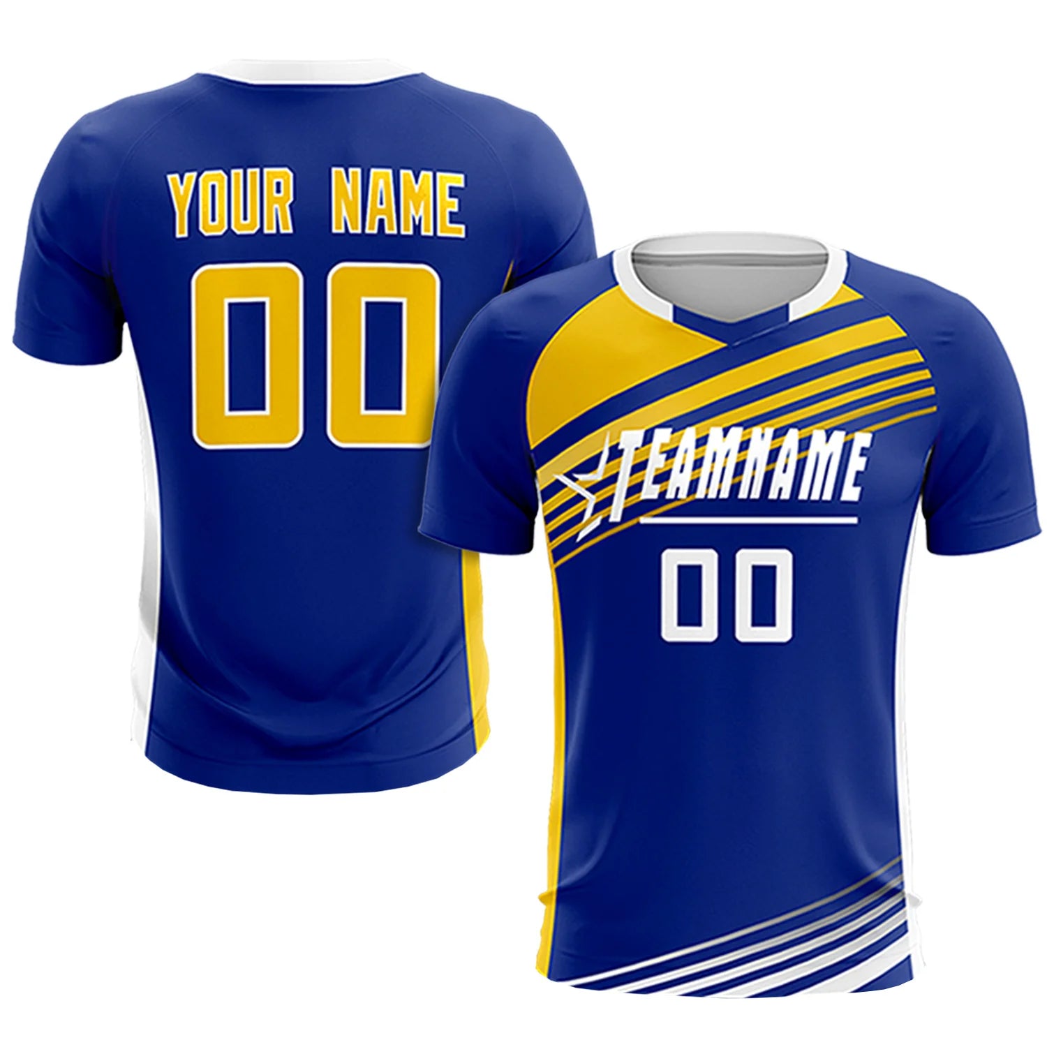 Custom Royal Blue Gold-White Gradient Sport Soccer Sets Jersey