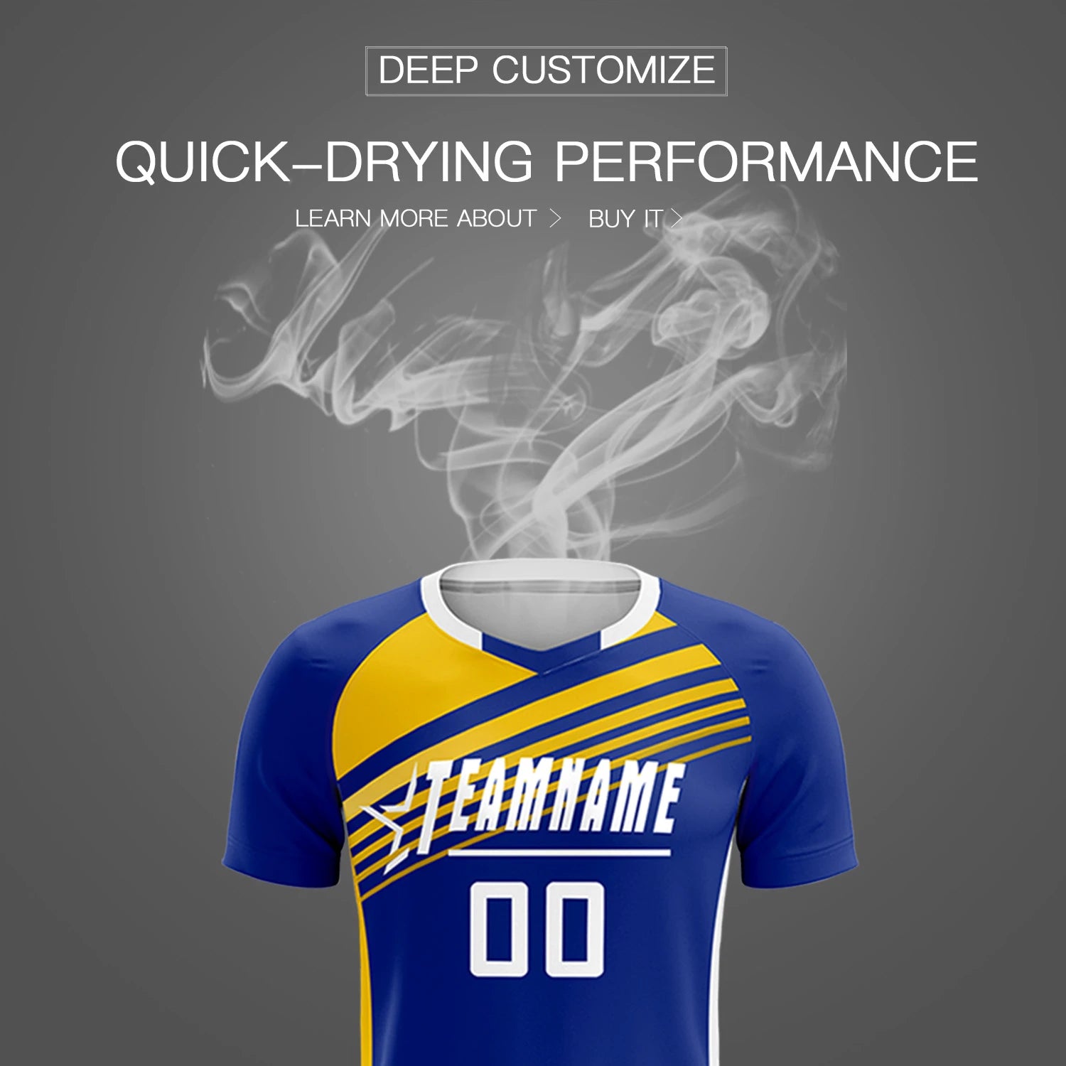 Custom Royal Blue Gold-White Gradient Sport Soccer Sets Jersey