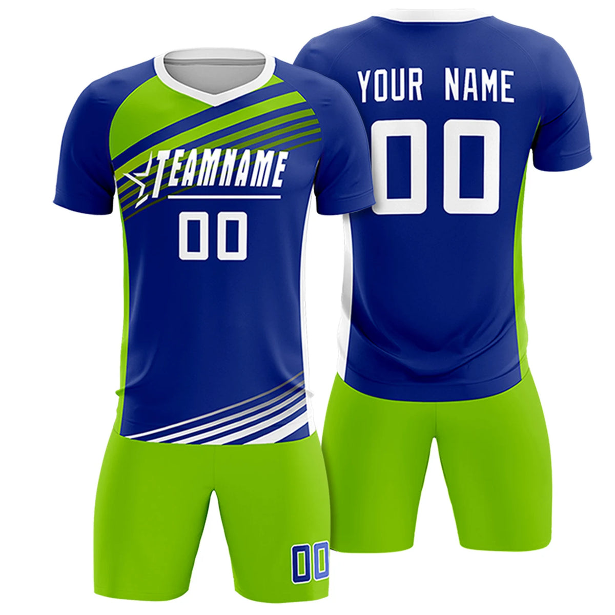 Custom Royal Blue Neon Green-White Gradient Sport Soccer Sets Jersey