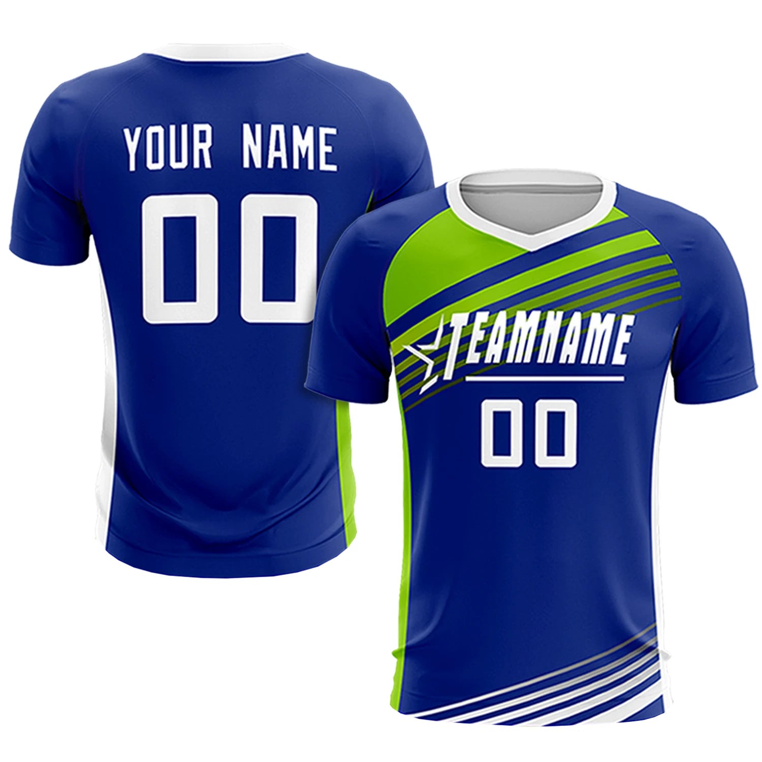 Custom Royal Blue Neon Green-White Gradient Sport Soccer Sets Jersey