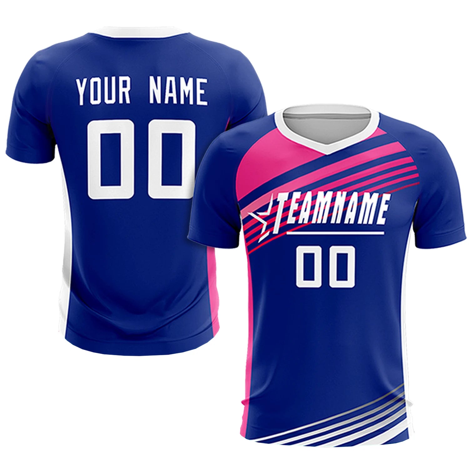 Custom Royal Blue Pink-White Gradient Sport Soccer Sets Jersey