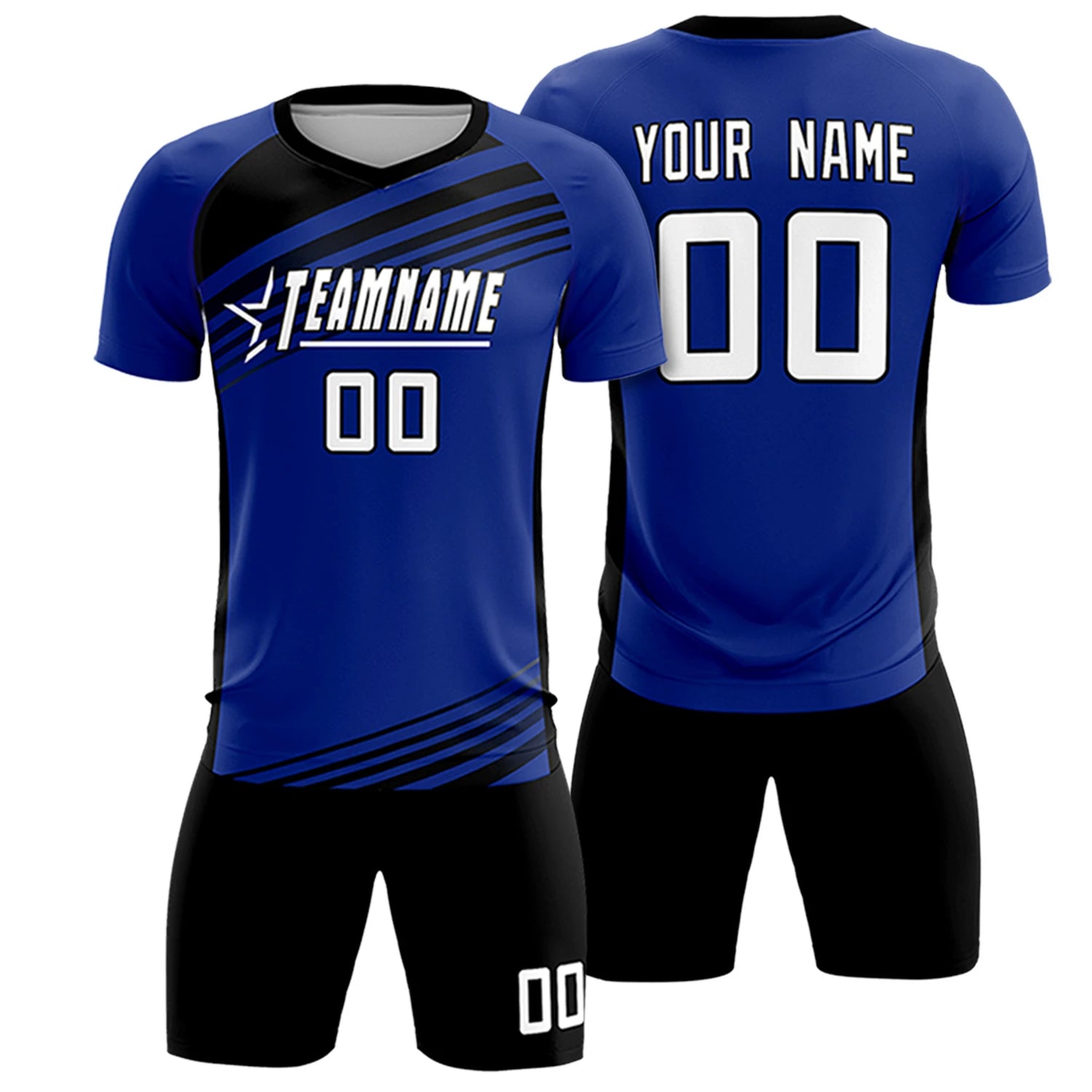 Custom Royal Blue Black-White Gradient Sport Soccer Sets Jersey