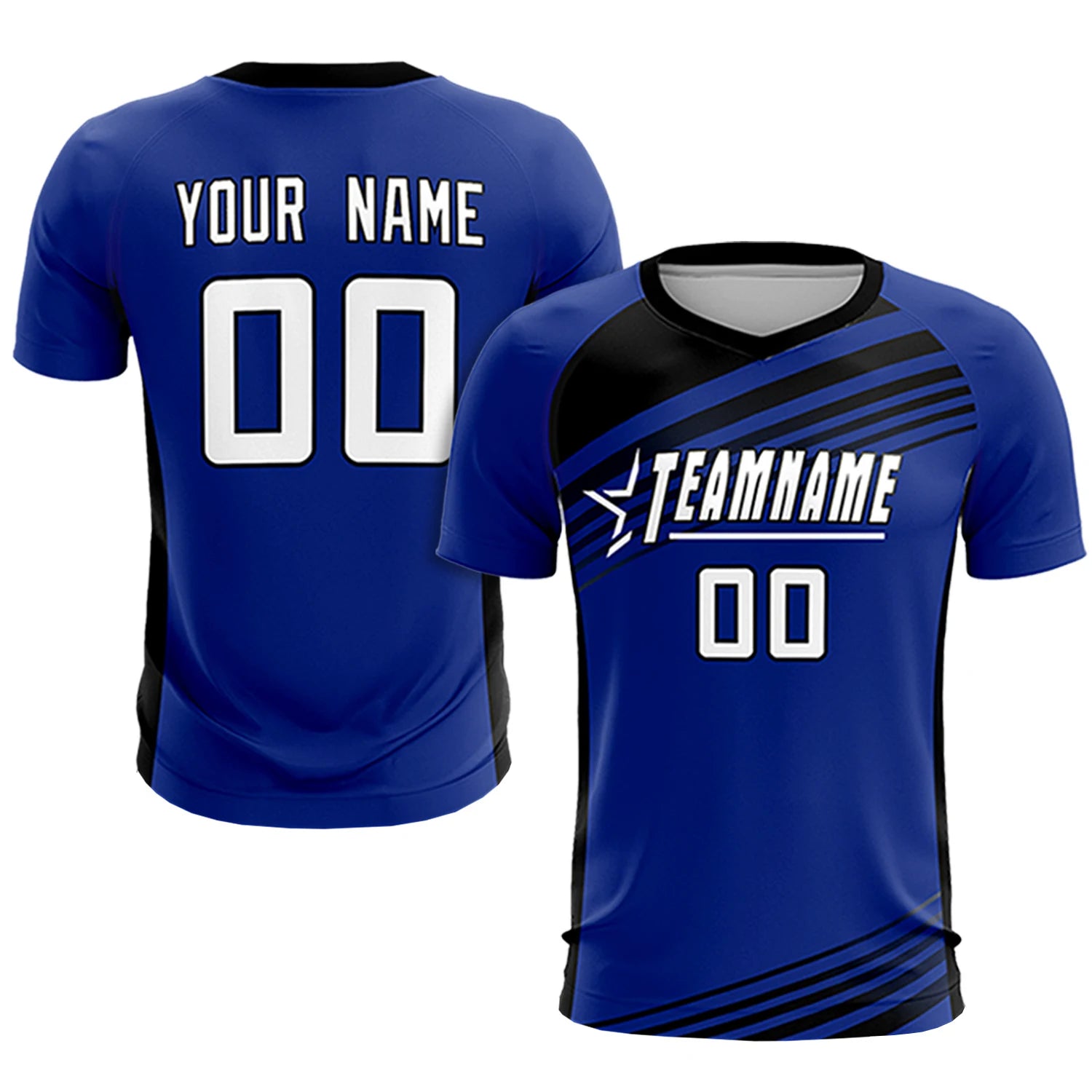 Custom Royal Blue Black-White Gradient Sport Soccer Sets Jersey