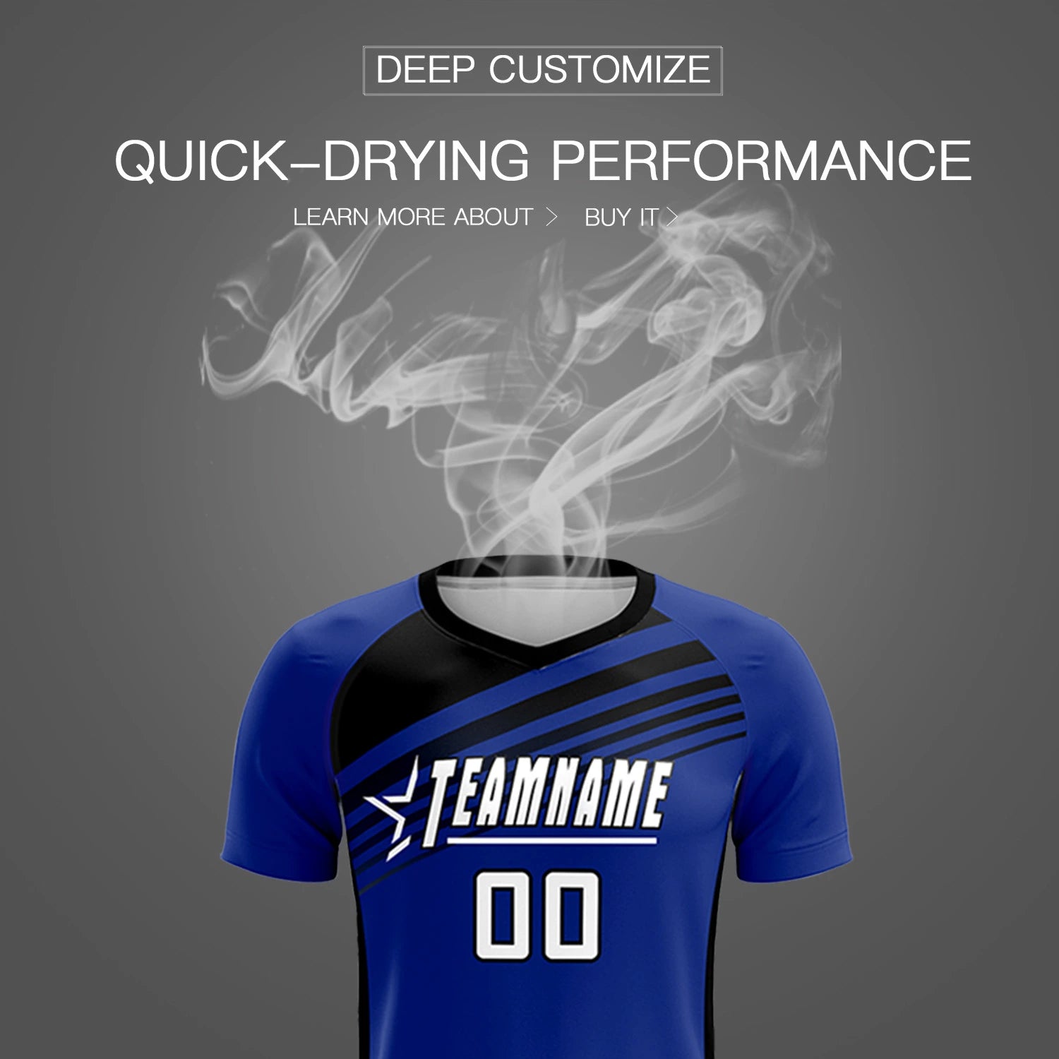 Custom Royal Blue Black-White Gradient Sport Soccer Sets Jersey