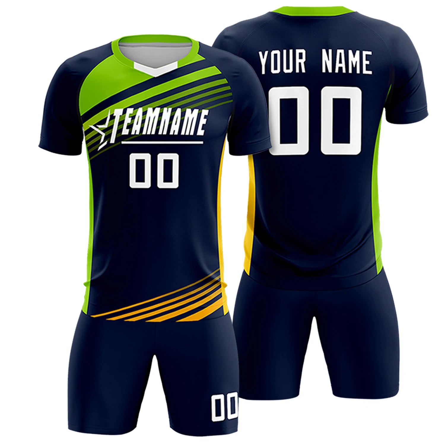 Custom Navy Neon Green-White Gradient Sport Soccer Sets Jersey