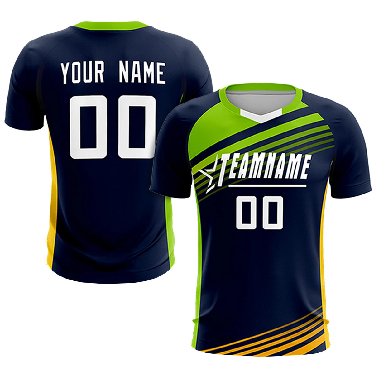 Custom Navy Neon Green-White Gradient Sport Soccer Sets Jersey