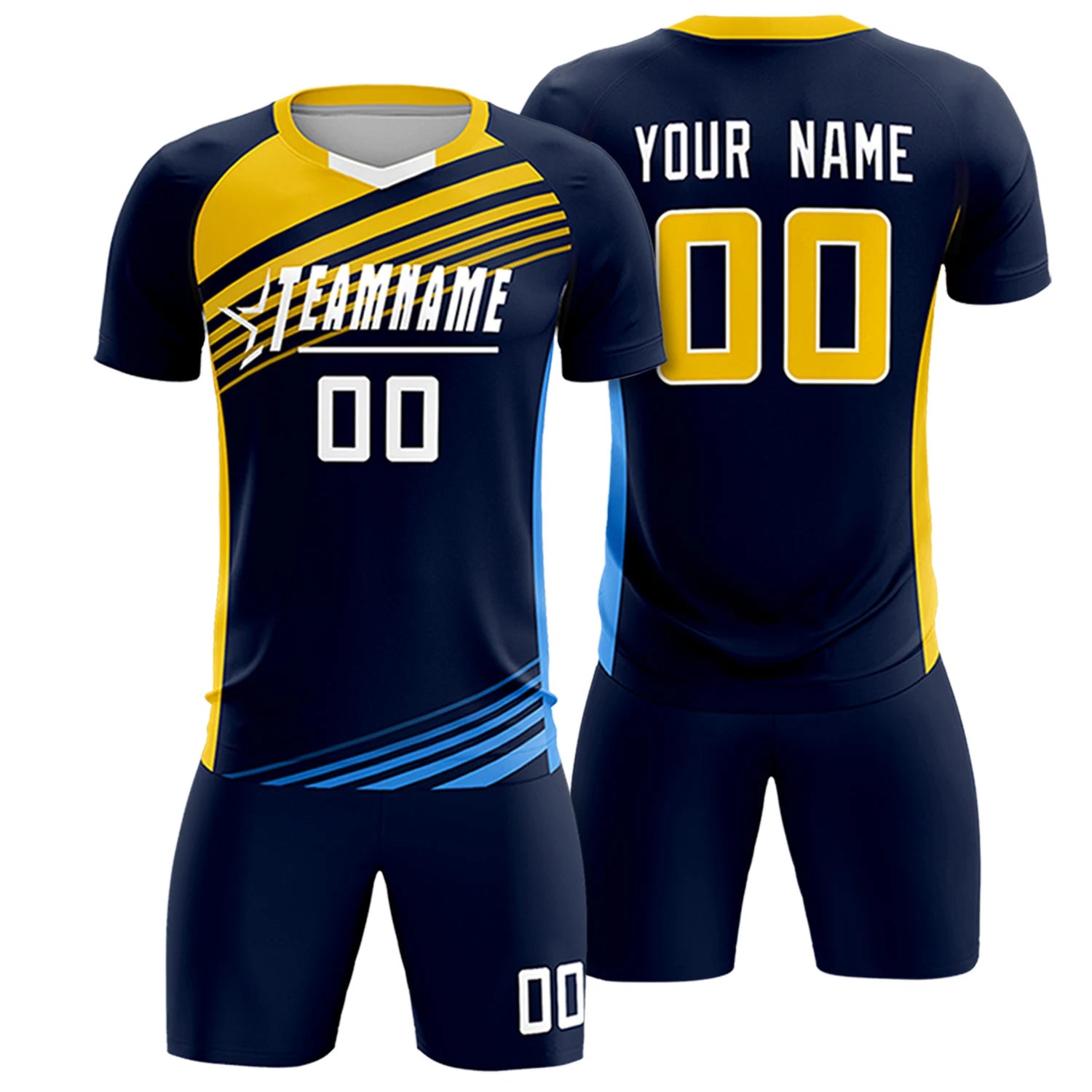 Custom Navy Gold-White Gradient Sport Soccer Sets Jersey