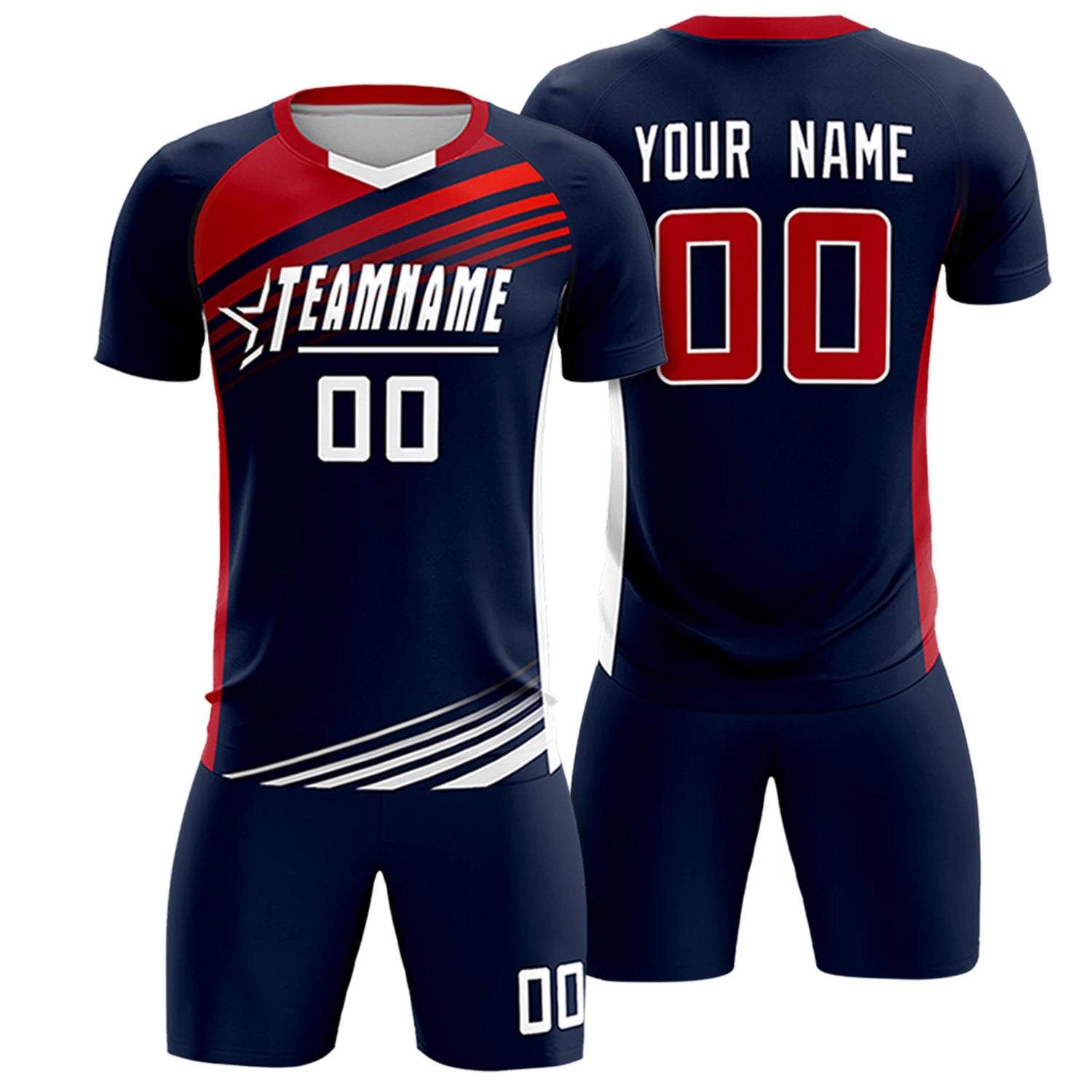 Custom Navy Red-White Gradient Sport Soccer Sets Jersey