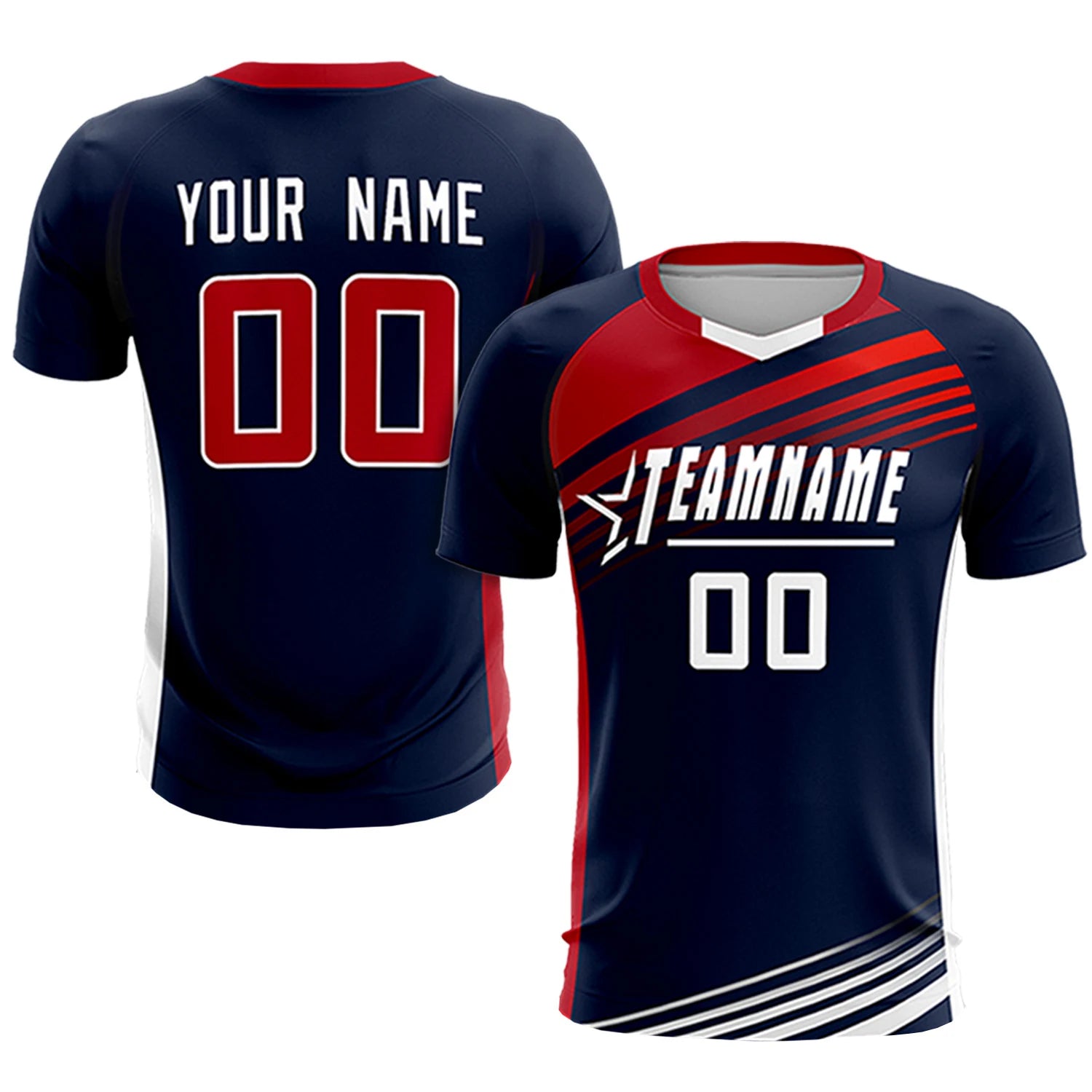 Custom Navy Red-White Gradient Sport Soccer Sets Jersey