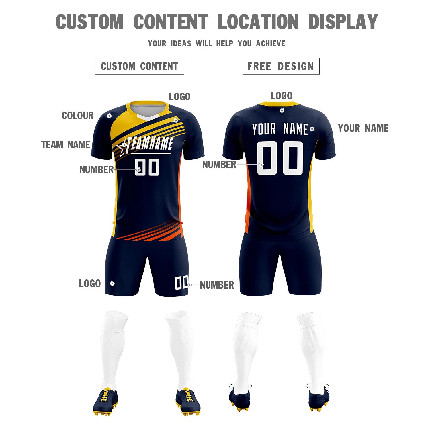 Custom Navy Gold-White Gradient Sport Soccer Sets Jersey